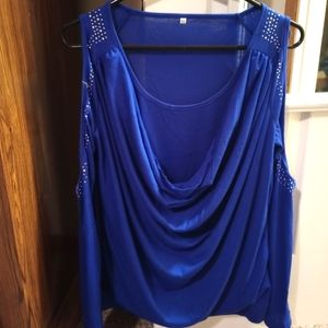 New beautiful blue cold shoulder long sleeve top xl final drop